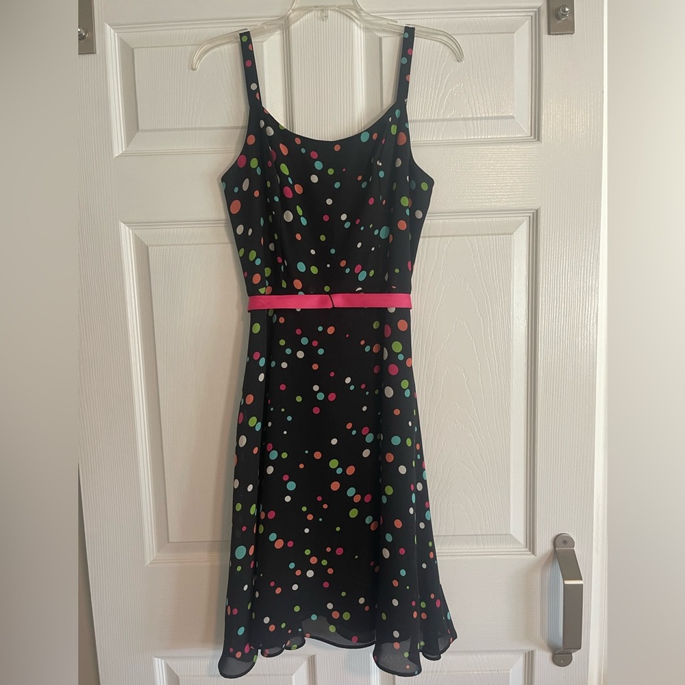 Chic Black Polka Dot Dress with Pink Accents